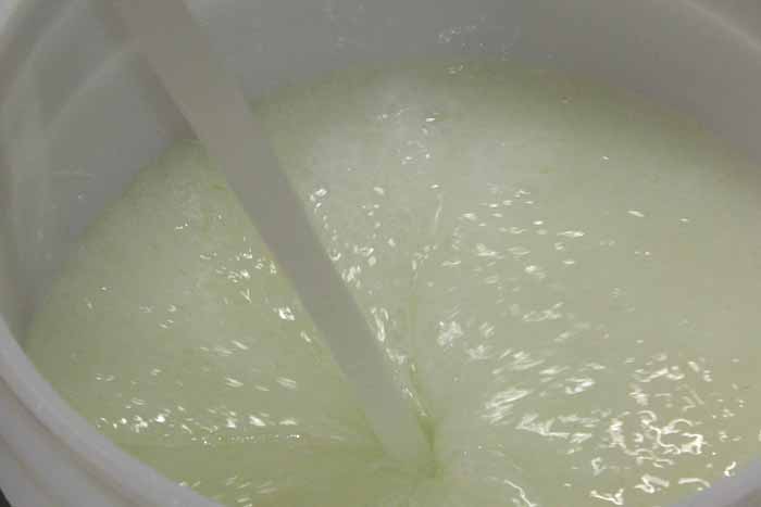 アロエベラの果肉を粉砕機にかけてジュース状にします